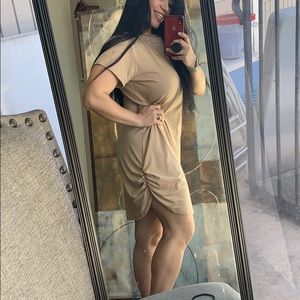 EUC - nude side ruched dress